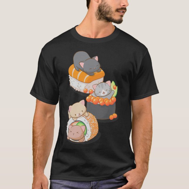 Cute Sushi Cat Kawaii Japanese Sushi Cat Otaku Kaw T Shirt (Framsida)