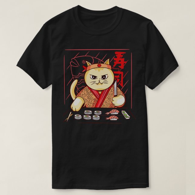 Cute Sushi Chef Cat T Shirt (Design framsida)