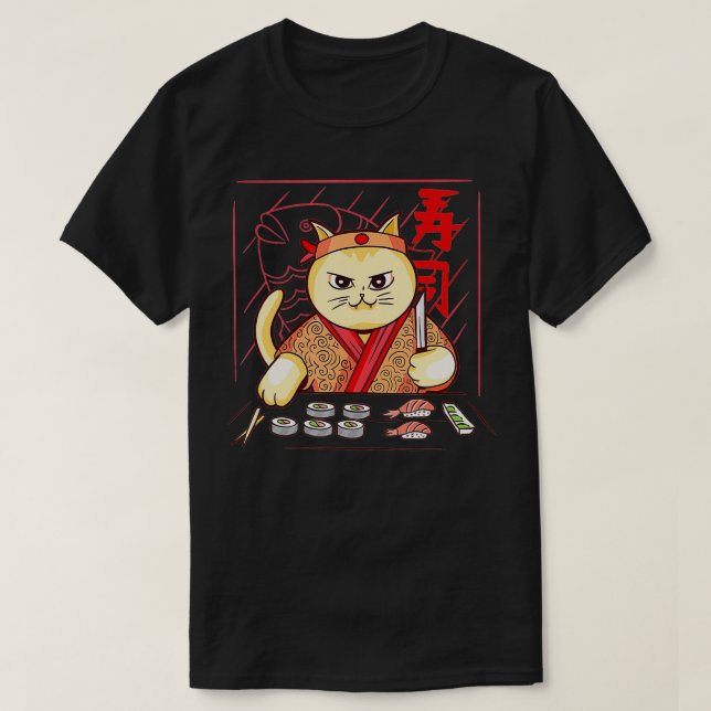 Cute Sushi Chef Cat T Shirt (Design framsida)