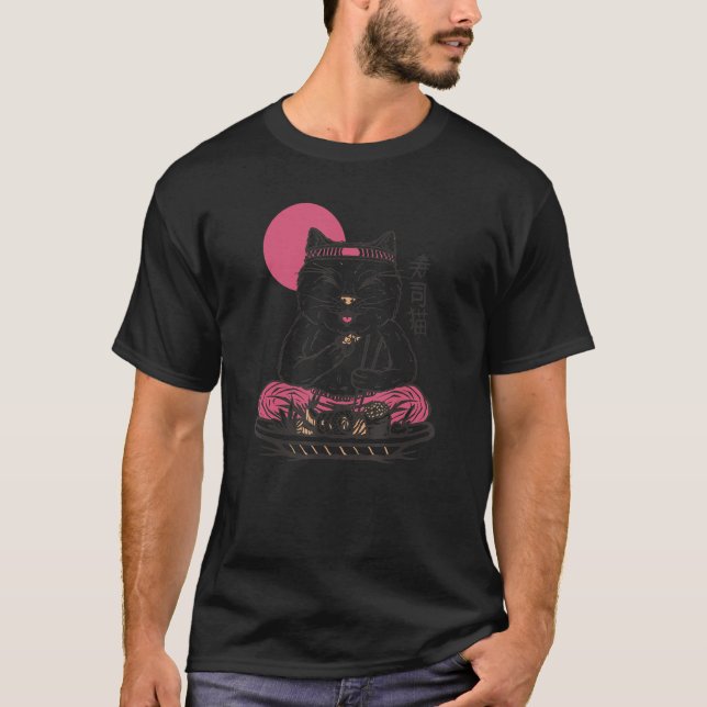 Cute Sushi Eating Cat Animal Japan Food Pet 2 T Shirt (Framsida)