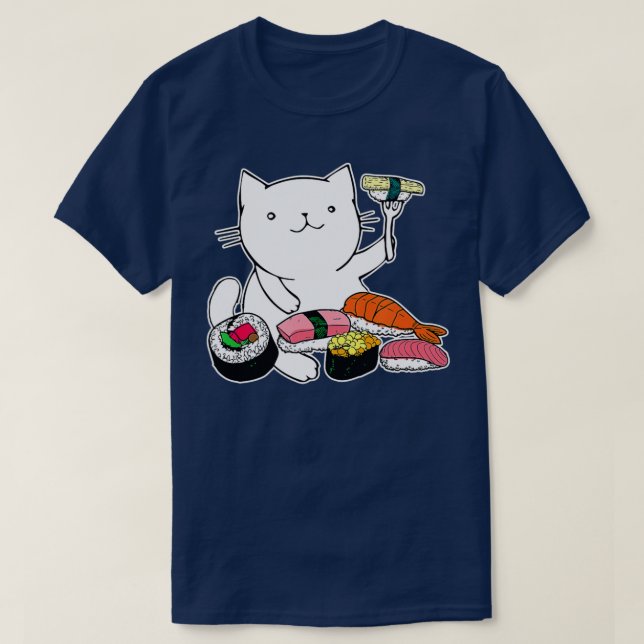 Cute Sushi Eating Cat Funny Animal Pet Japan Food  T Shirt (Design framsida)