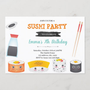 Cute Sushi födelsedagsfest inbjudan