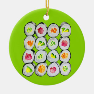 Cute sushi illustration art julgransprydnad keramik