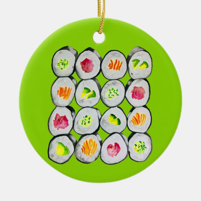 Cute sushi illustration art julgransprydnad keramik (Framsidan)