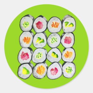 Cute sushi illustration art runt klistermärke