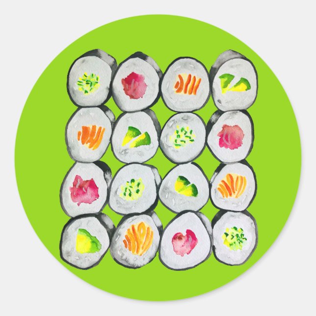 Cute sushi illustration art runt klistermärke (Framsida)