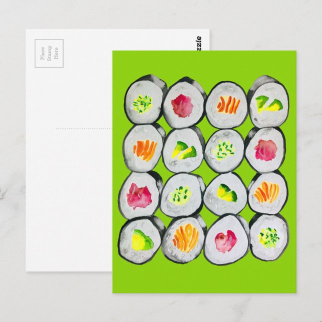 Cute sushi illustration art vykort (Fram/baksida)