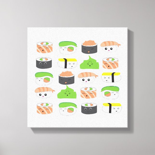 Cute Sushi Illustration-sorten Kawaii stil Canvastryck (Framsida)