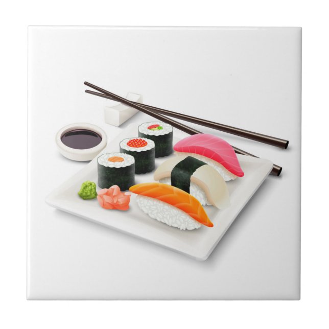 Cute sushi Japansk mat Kakelplatta (Framsidan)