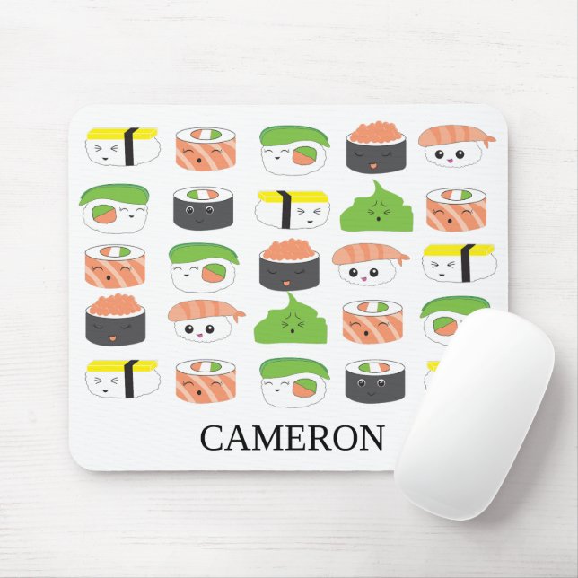 Cute Sushi Kawaii Illustration Anpassningsbar Musmatta (Med mus)