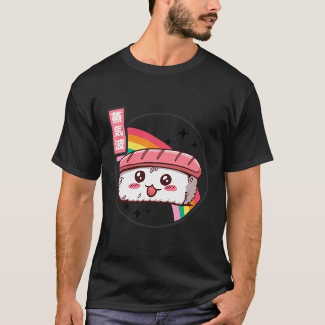Cute Sushi Kawaii Rainbow Retro Anime T Shirt (Framsida)
