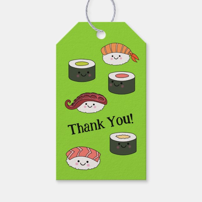 Cute Sushi Kids 1:a födelsedagen Party Presentetikett (Framsidan)