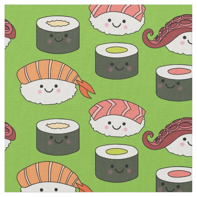 Cute Sushi Kids Kawaii Tecknad Food Tyg (Närbild)