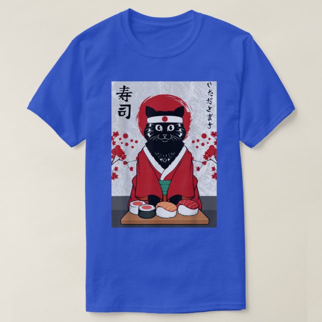 Cute Sushi Master Cat Samurai Kattunge Japan T Shirt (Design framsida)