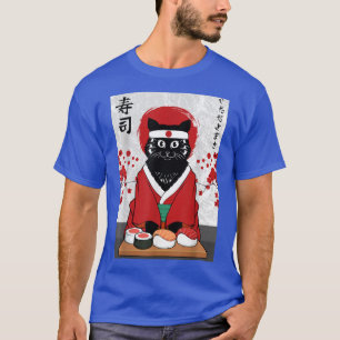 Cute Sushi Master Cat Samurai Kattunge Japan T Shirt
