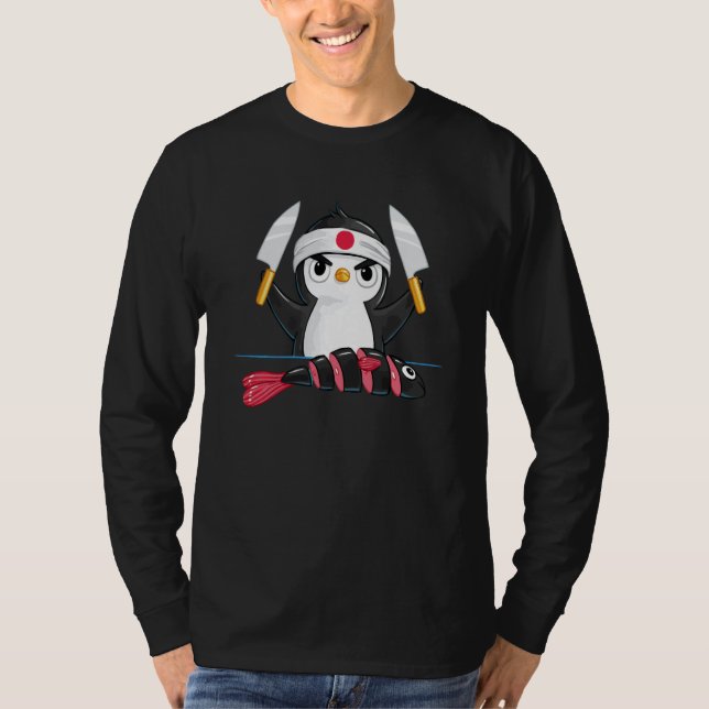 Cute Sushi penguin Animal Pet Japan Food T Shirt (Framsida)
