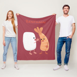 Cute sushi ris prawn tecknad fleecefilt