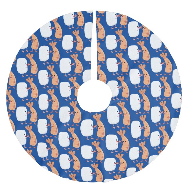 Cute sushi ris prawn tecknad julgransmatta borstad polyester (Framsidan)