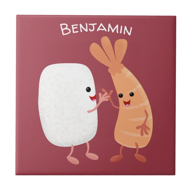 Cute sushi ris prawn tecknad kakelplatta (Framsidan)