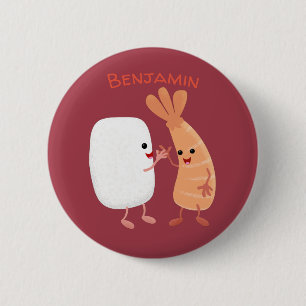 Cute sushi ris prawn tecknad knapp