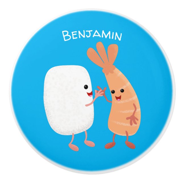 Cute sushi ris prawn tecknad knopp (Framsidan)
