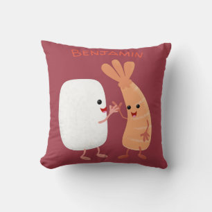 Cute sushi ris prawn tecknad kudde