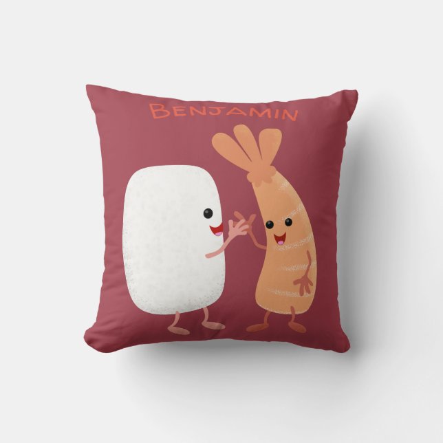 Cute sushi ris prawn tecknad kudde (Framsida)