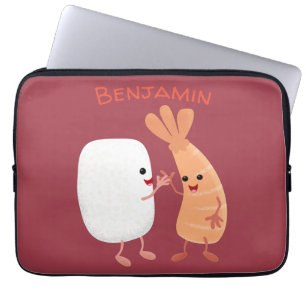 Cute sushi ris prawn tecknad laptop fodral