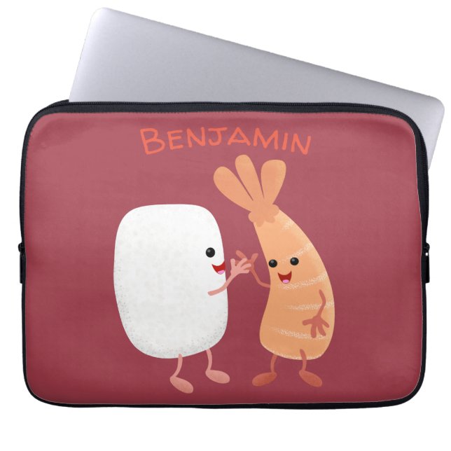 Cute sushi ris prawn tecknad laptop fodral (Framsidan)