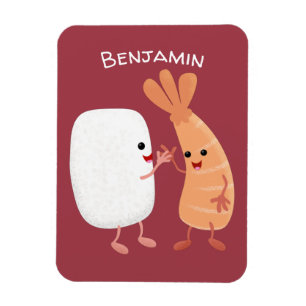 Cute sushi ris prawn tecknad magnet