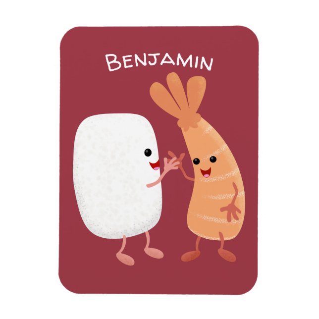 Cute sushi ris prawn tecknad magnet (Vertikal)