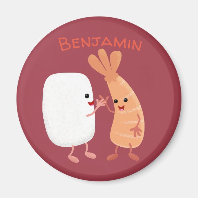 Cute sushi ris prawn tecknad magnet (Framsidan)