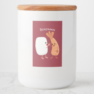 Cute sushi ris prawn tecknad mat etikett