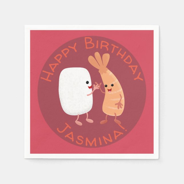 Cute sushi ris prawn tecknad pappersservett (Framsidan)