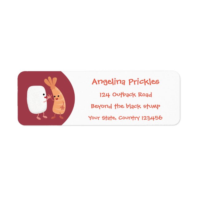 Cute sushi ris prawn tecknad returadress etikett (Framsidan)