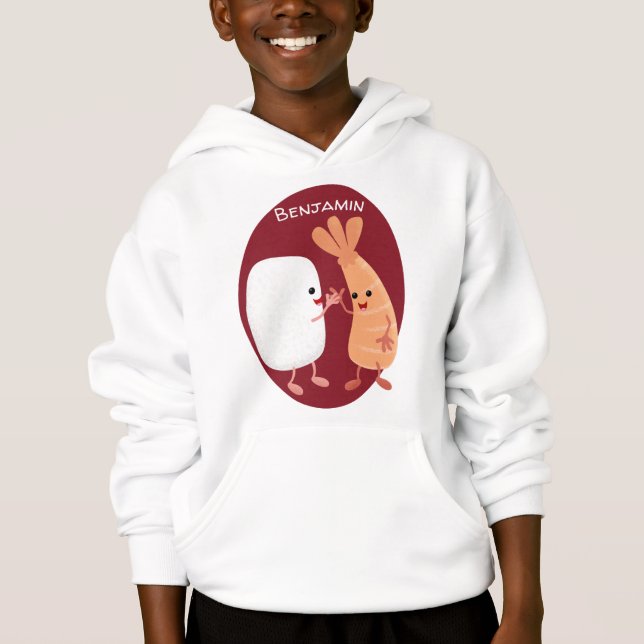 Cute sushi ris prawn tecknad t shirt (Framsida)