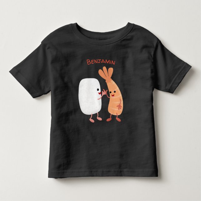 Cute sushi ris prawn tecknad t shirt (Framsida)