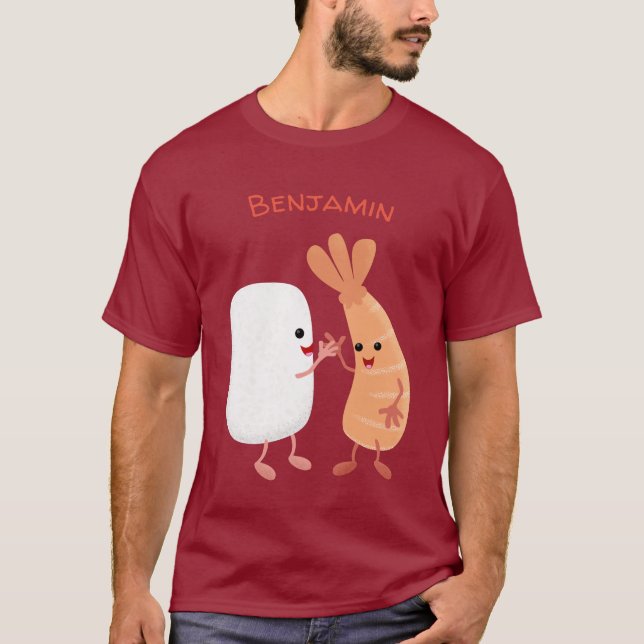 Cute sushi ris prawn tecknad t shirt (Framsida)
