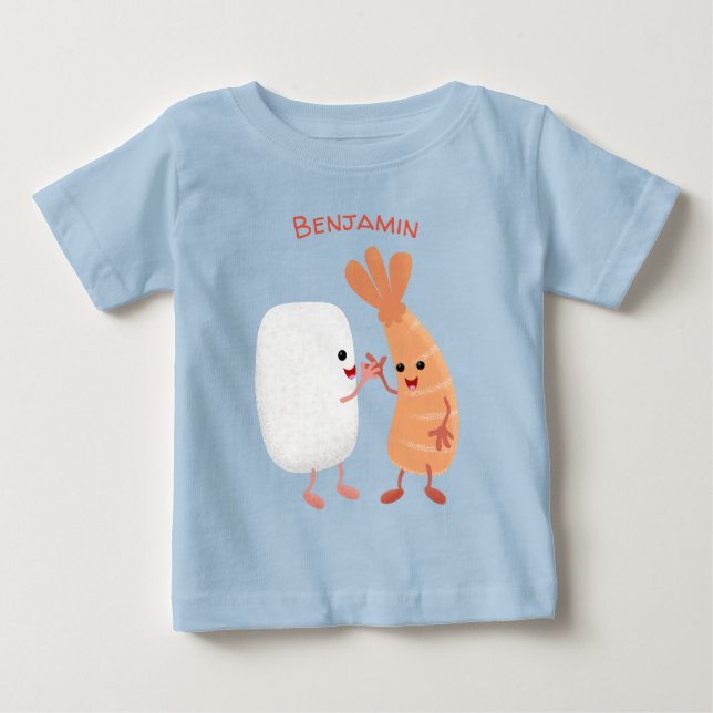 Cute sushi ris prawn tecknad t shirt (Framsida)