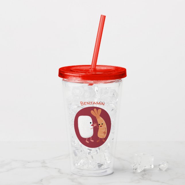 Cute sushi ris prawn tecknad take away mugg (Baksida Ice)