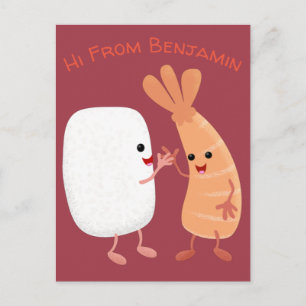 Cute sushi ris prawn tecknad vykort