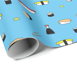 Cute Sushi Roll Set Mönster Nigiri Maki Light Blue Presentpapper