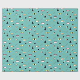 Cute Sushi Roll Set Mönster Nigiri Maki Light Teal Presentpapper