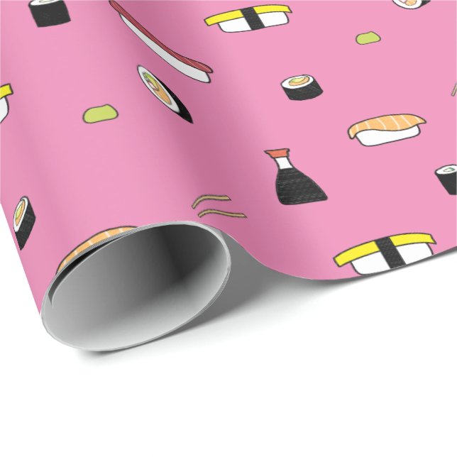 Cute Sushi Roll Set Mönster Nigiri Maki Ljus rosa Presentpapper (Rullad Hörn)