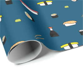 Cute Sushi Roll Set Mönster Nigiri Maki Ocean Blue Presentpapper