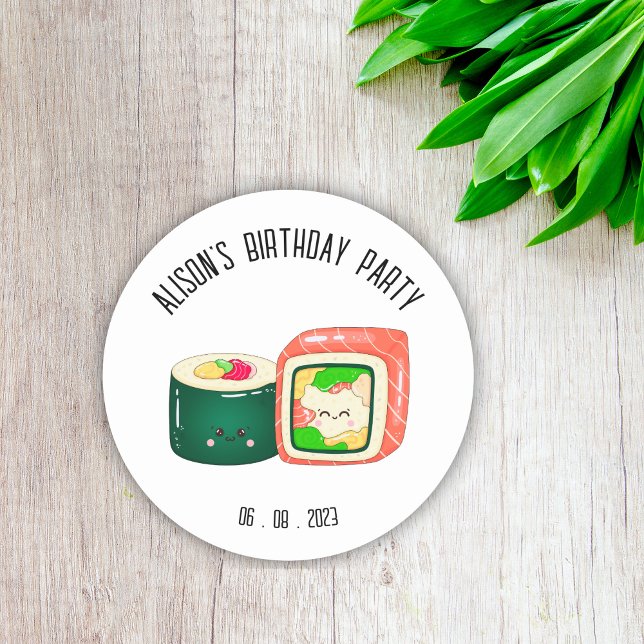 Cute Sushi Rolls Birthday Runt Klistermärke (Skapare uppladdad)