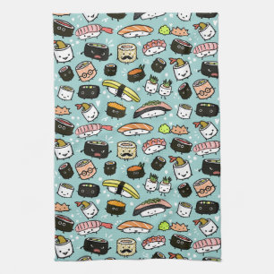 Cute Sushi-tecken  Kawaii Sushi Patterned Kökshandduk