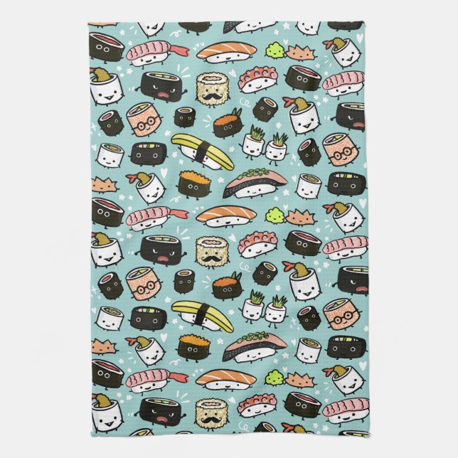 Cute Sushi-tecken| Kawaii Sushi Patterned Kökshandduk (Vertikal)
