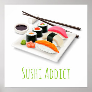 Cute sushi tecknad kawaii food art poster