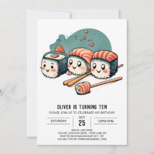 Cute Sushi Wonderland Printable Birthday Inbjudningar